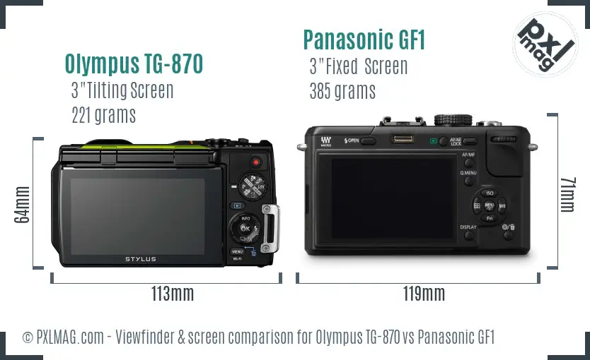 Olympus TG-870 vs Panasonic GF1 Screen and Viewfinder comparison