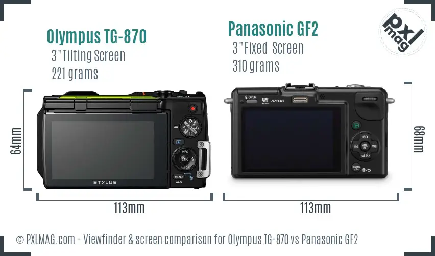 Olympus TG-870 vs Panasonic GF2 Screen and Viewfinder comparison