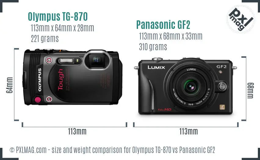 Olympus TG-870 vs Panasonic GF2 size comparison