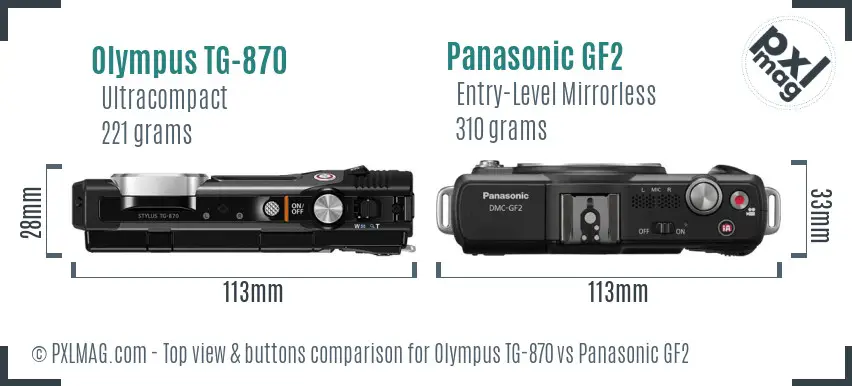 Olympus TG-870 vs Panasonic GF2 top view buttons comparison