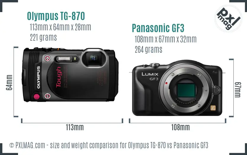 Olympus TG-870 vs Panasonic GF3 size comparison Olympus TG-870 vs Panasonic GF3 size comparison