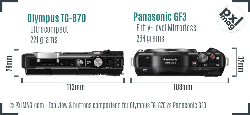 Olympus TG-870 vs Panasonic GF3 top view buttons comparison Olympus TG-870 vs Panasonic GF3 top view buttons comparison