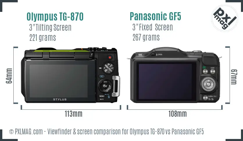 Olympus TG-870 vs Panasonic GF5 Screen and Viewfinder comparison