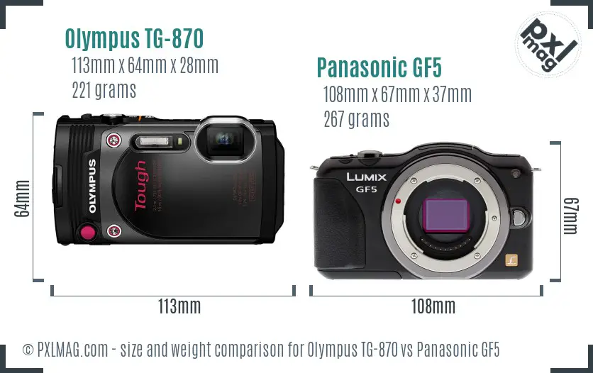 Olympus TG-870 vs Panasonic GF5 size comparison