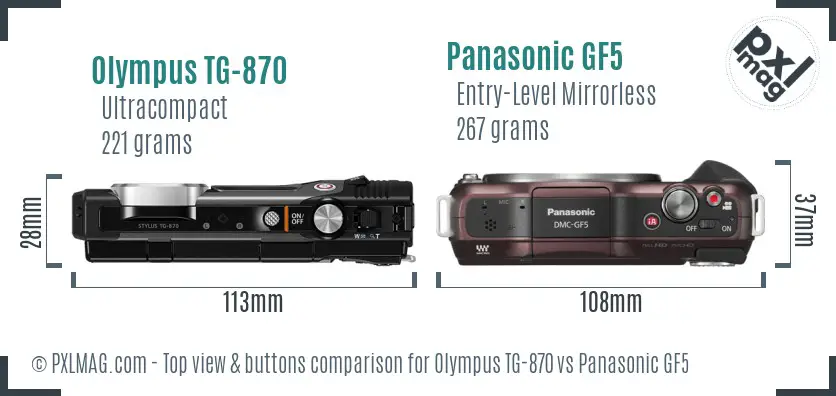 Olympus TG-870 vs Panasonic GF5 top view buttons comparison