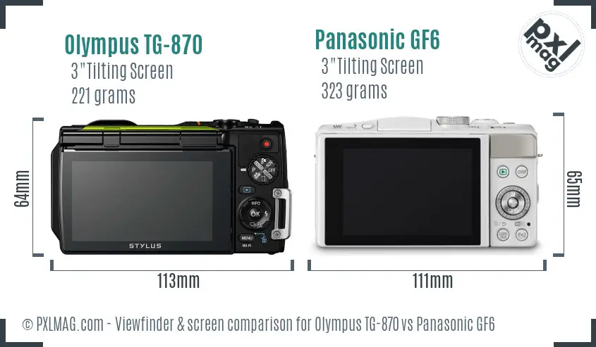 Olympus TG-870 vs Panasonic GF6 Screen and Viewfinder comparison