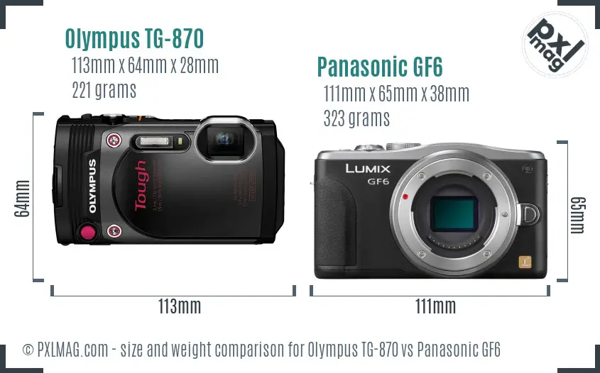 Olympus TG-870 vs Panasonic GF6 size comparison