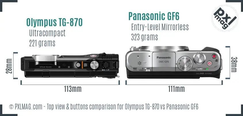 Olympus TG-870 vs Panasonic GF6 top view buttons comparison