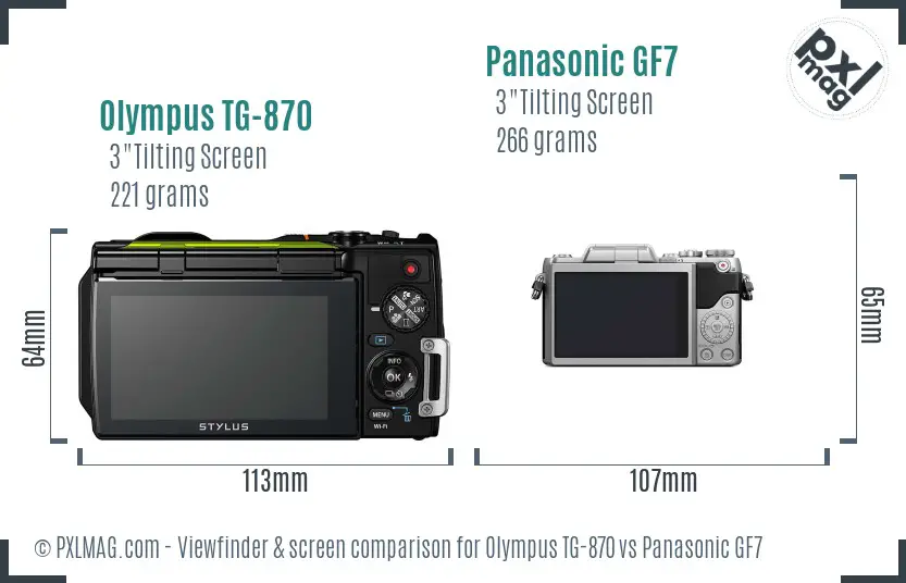 Olympus TG-870 vs Panasonic GF7 Screen and Viewfinder comparison