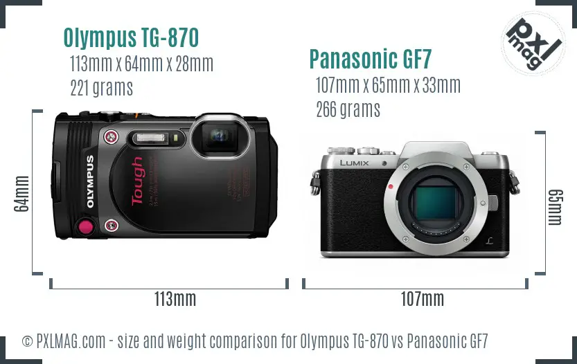 Olympus TG-870 vs Panasonic GF7 size comparison