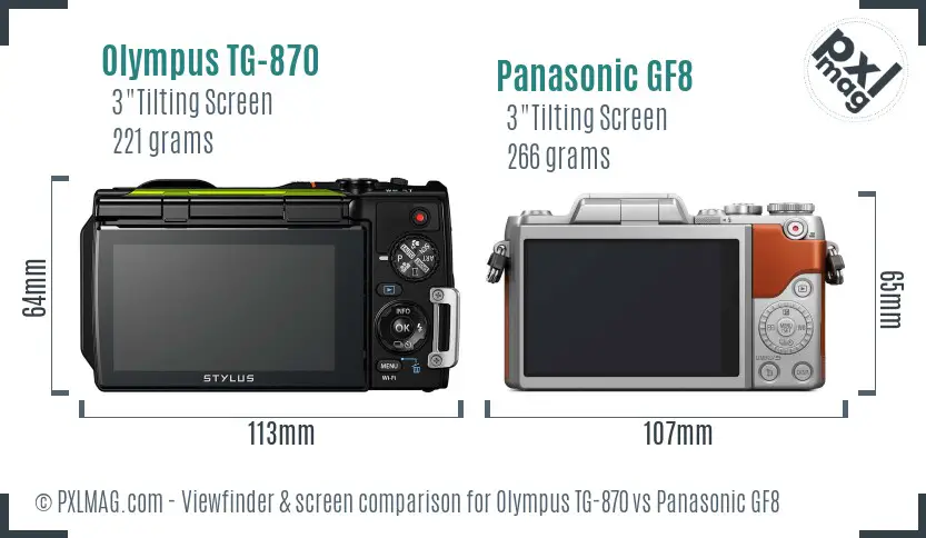 Olympus TG-870 vs Panasonic GF8 Screen and Viewfinder comparison Olympus TG-870 vs Panasonic GF8 Screen and Viewfinder comparison