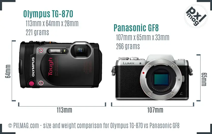 Olympus TG-870 vs Panasonic GF8 size comparison Olympus TG-870 vs Panasonic GF8 size comparison