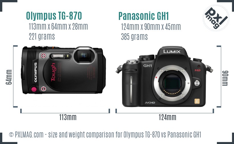 Olympus TG-870 vs Panasonic GH1 size comparison Olympus TG-870 vs Panasonic GH1 size comparison