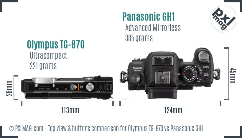 Olympus TG-870 vs Panasonic GH1 top view buttons comparison