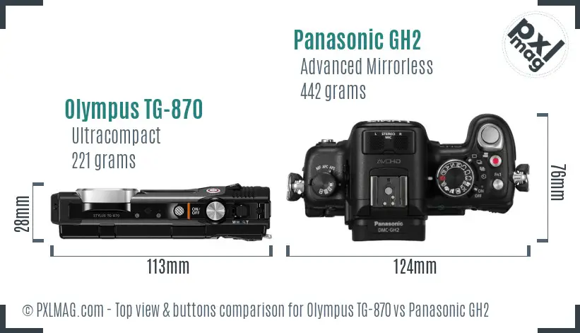 Olympus TG-870 vs Panasonic GH2 top view buttons comparison