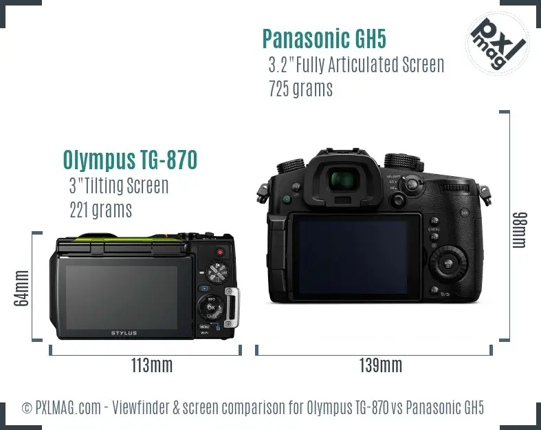 Olympus TG-870 vs Panasonic GH5 Screen and Viewfinder comparison