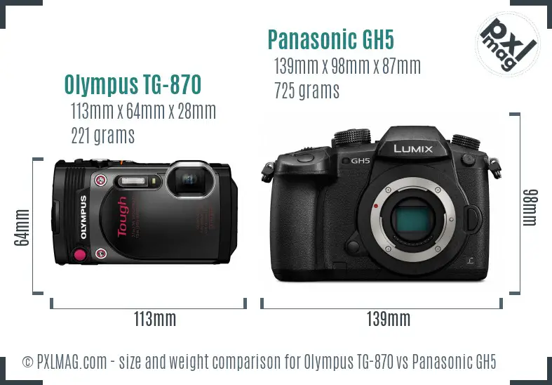Olympus TG-870 vs Panasonic GH5 size comparison