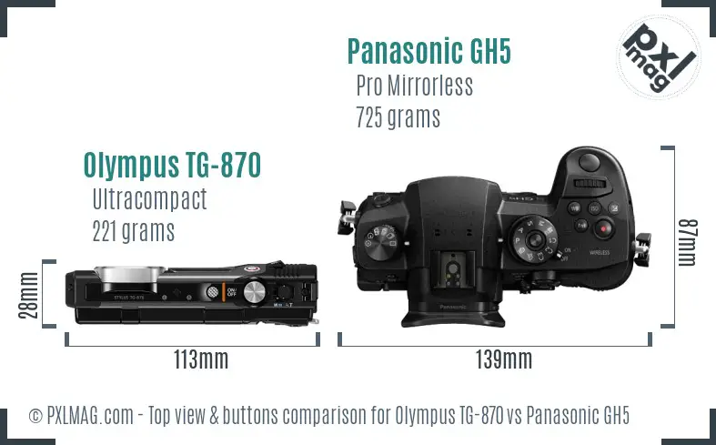 Olympus TG-870 vs Panasonic GH5 top view buttons comparison