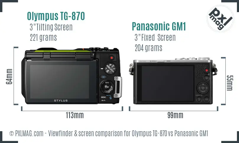 Olympus TG-870 vs Panasonic GM1 Screen and Viewfinder comparison