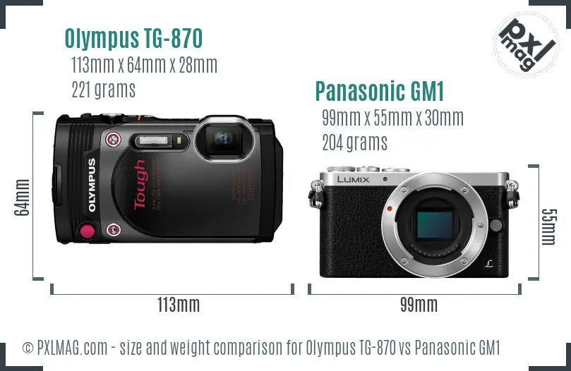 Olympus TG-870 vs Panasonic GM1 size comparison