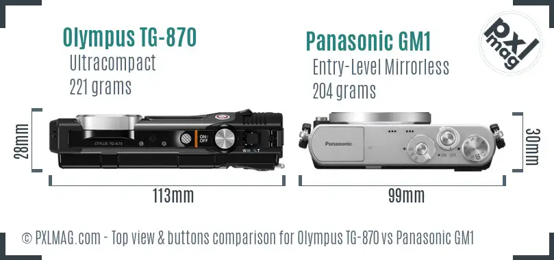 Olympus TG-870 vs Panasonic GM1 top view buttons comparison