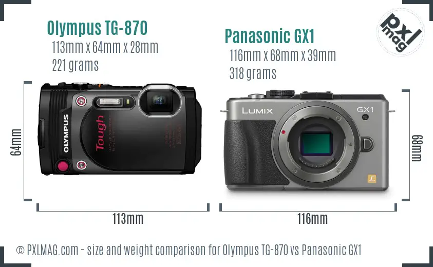 Olympus TG-870 vs Panasonic GX1 size comparison