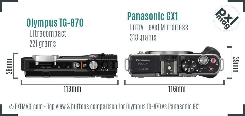 Olympus TG-870 vs Panasonic GX1 top view buttons comparison