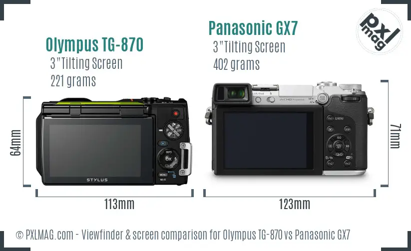 Olympus TG-870 vs Panasonic GX7 Screen and Viewfinder comparison