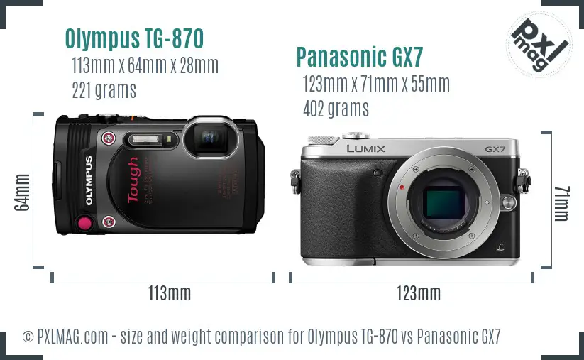 Olympus TG-870 vs Panasonic GX7 size comparison Olympus TG-870 vs Panasonic GX7 size comparison