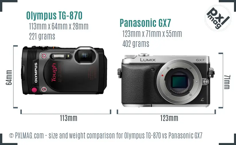 Olympus TG-870 vs Panasonic GX7 size comparison