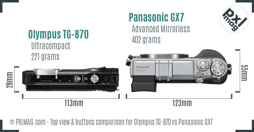Olympus TG-870 vs Panasonic GX7 top view buttons comparison