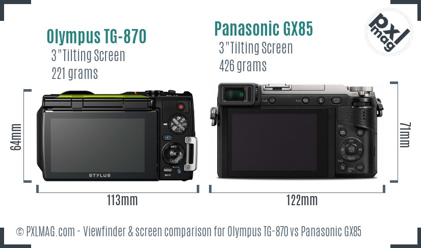 Olympus TG-870 vs Panasonic GX85 Screen and Viewfinder comparison