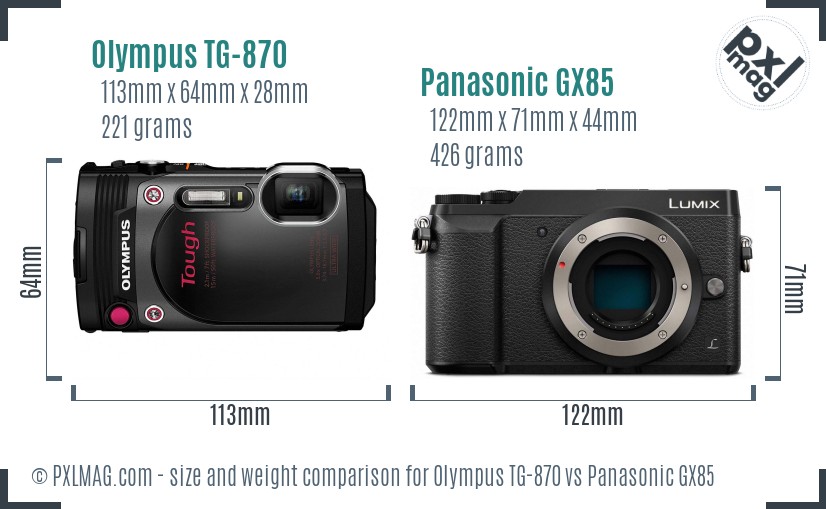 Olympus TG-870 vs Panasonic GX85 size comparison