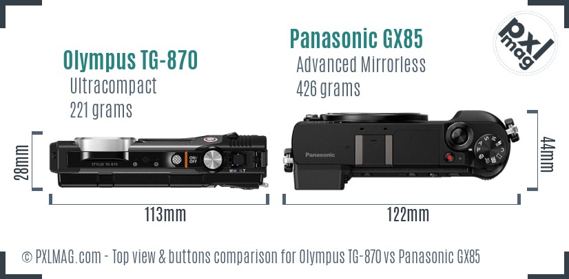 Olympus TG-870 vs Panasonic GX85 top view buttons comparison