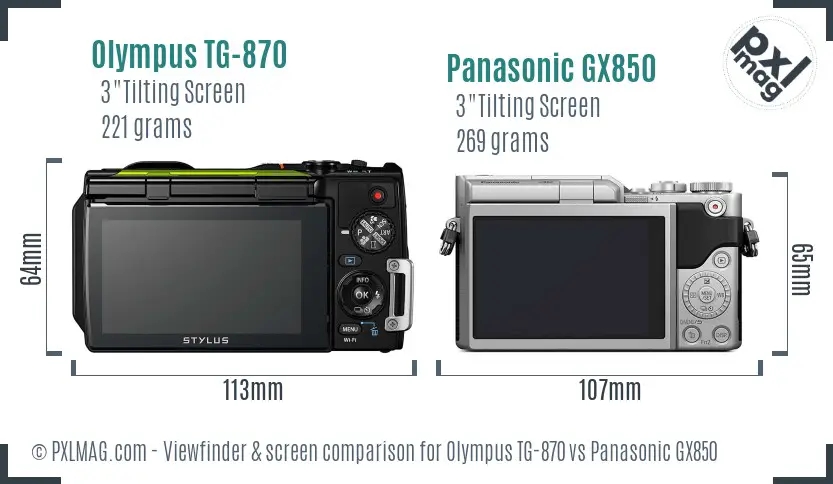Olympus TG-870 vs Panasonic GX850 Screen and Viewfinder comparison