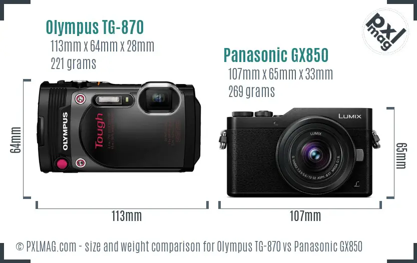 Olympus TG-870 vs Panasonic GX850 size comparison