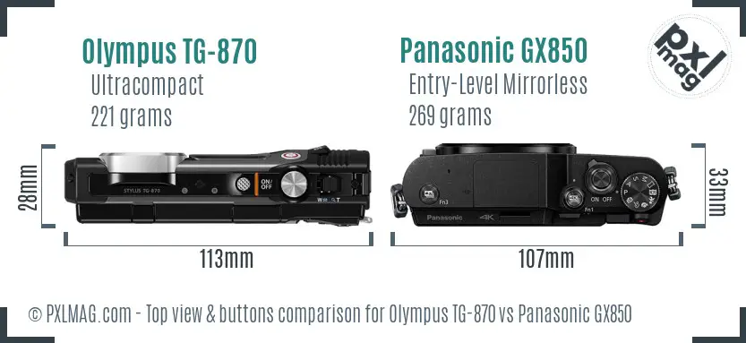 Olympus TG-870 vs Panasonic GX850 top view buttons comparison