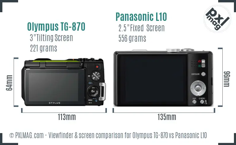 Olympus TG-870 vs Panasonic L10 Screen and Viewfinder comparison