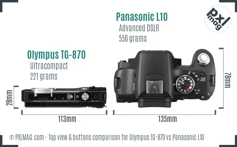 Olympus TG-870 vs Panasonic L10 top view buttons comparison