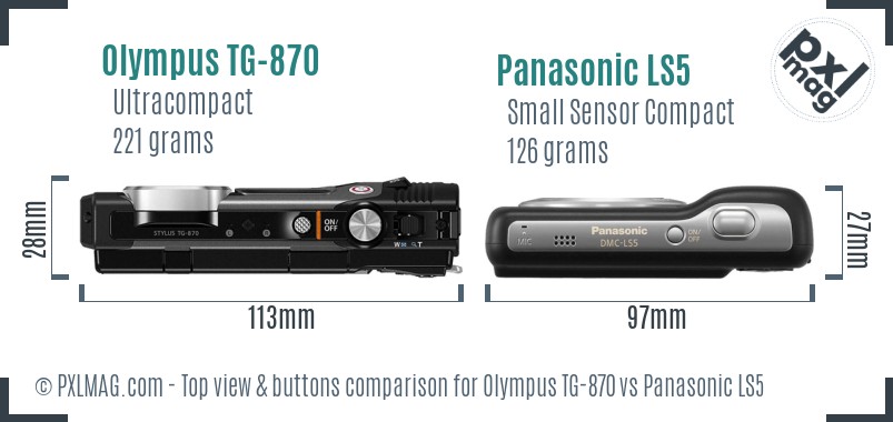 Olympus TG-870 vs Panasonic LS5 top view buttons comparison