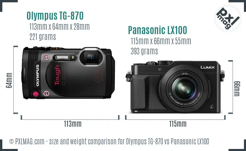 Olympus TG-870 vs Panasonic LX100 size comparison
