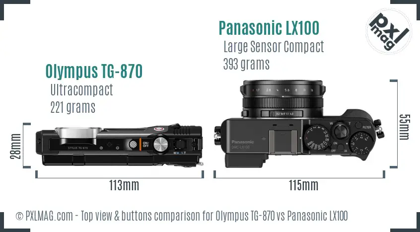 Olympus TG-870 vs Panasonic LX100 top view buttons comparison