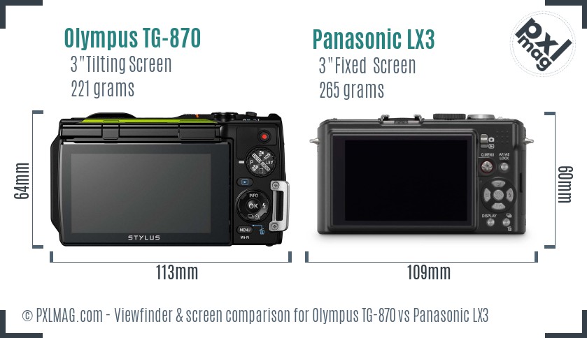 Olympus TG-870 vs Panasonic LX3 Screen and Viewfinder comparison