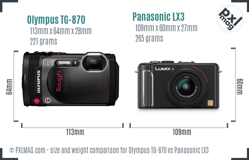 Olympus TG-870 vs Panasonic LX3 size comparison