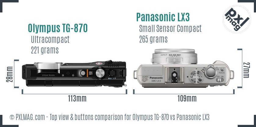 Olympus TG-870 vs Panasonic LX3 top view buttons comparison