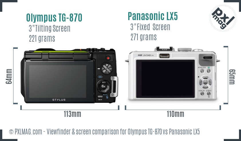 Olympus TG-870 vs Panasonic LX5 Screen and Viewfinder comparison