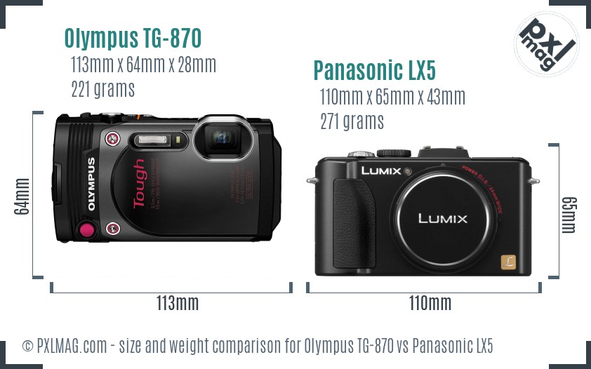 Olympus TG-870 vs Panasonic LX5 size comparison Olympus TG-870 vs Panasonic LX5 size comparison