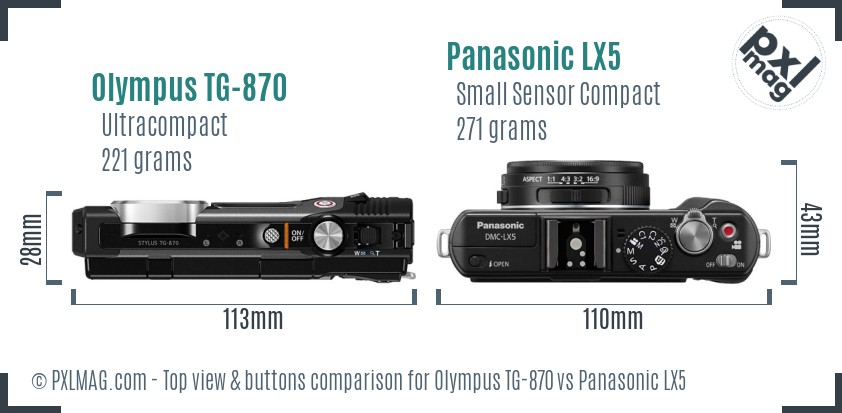 Olympus TG-870 vs Panasonic LX5 top view buttons comparison