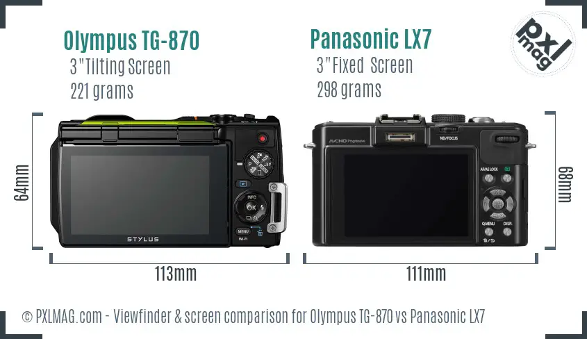 Olympus TG-870 vs Panasonic LX7 Screen and Viewfinder comparison