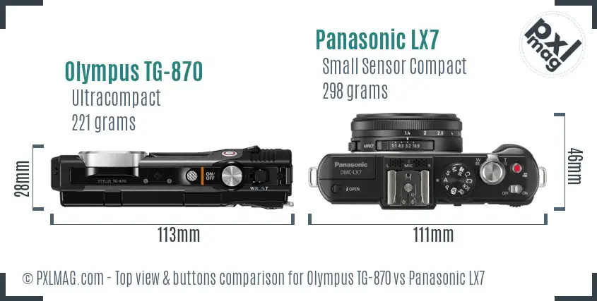 Olympus TG-870 vs Panasonic LX7 top view buttons comparison